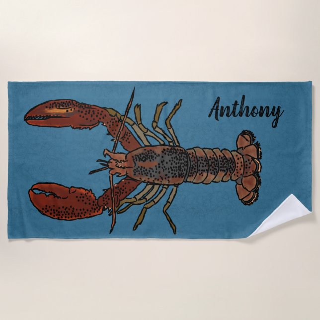 Realistic Lobster Illustrations Personalised Beach Towel (Front)