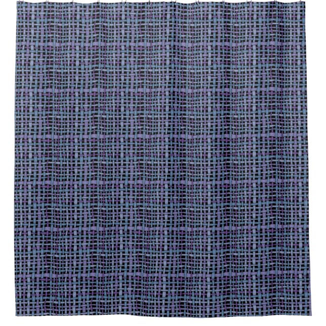 Realistic Looking Graphic Woven Blue Burlap Shower Curtain (Front)