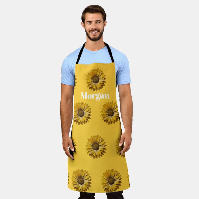 Realistic Minimal Sunflower Pattern Custom Apron (Worn)