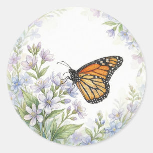 Realistic Monarch Butterfly Floral Classic Round Sticker