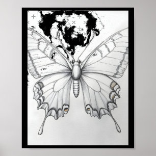 Realistic Monarch Butterfly Pencil Drawing Sticker Poster