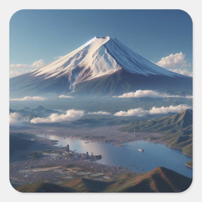 Realistic Mount Fuji landscape Japan Travel Square Sticker (Front)
