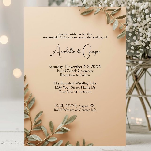 Realistic Olive Branches on Elegant Beige Wedding Invitation (Creator Uploaded)