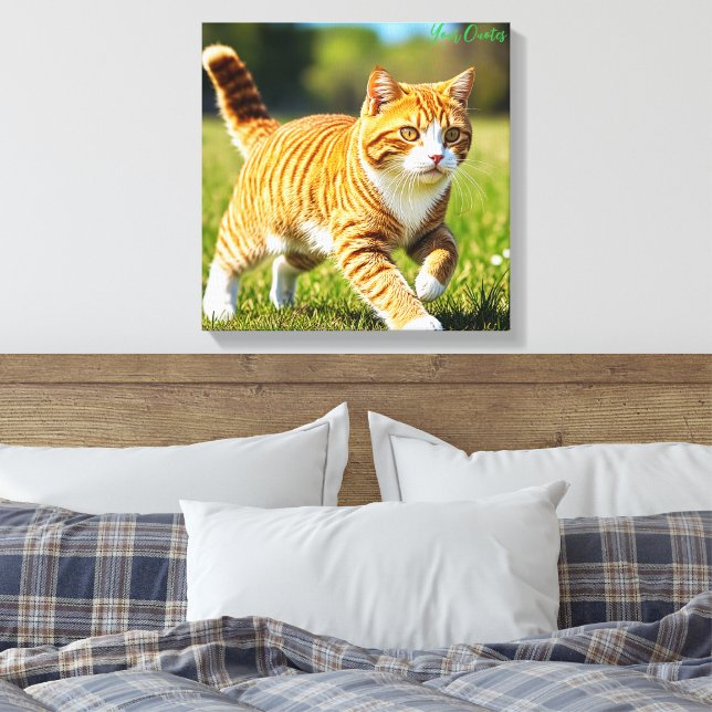 Realistic Orange Tabby Cat in Sunny Meadow Canvas Print (Insitu(Bedroom))