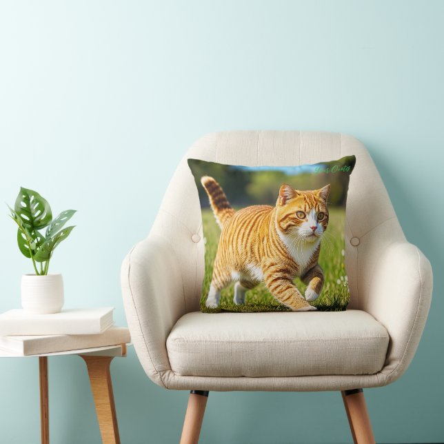 Realistic Orange Tabby Cat in Sunny Meadow Cushion (Chair)