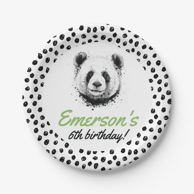 Realistic Panda Bear Name Birthday Party, Any Age Paper Plate (Front)