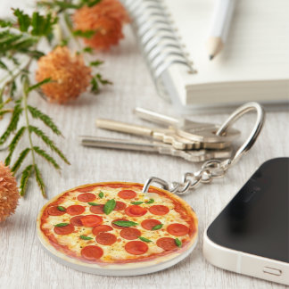 Realistic Pepperoni Pizza Round Key Ring