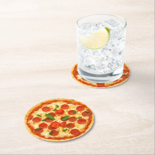 Realistic Pepperoni Pizza  Round Paper Coaster