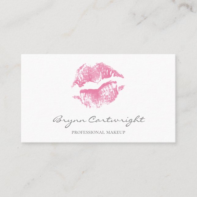 Realistic Pink Kiss Print Lips Makeup Business Card (Front)
