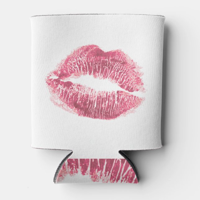 Realistic pink lips, isolated kiss can cooler (Front)