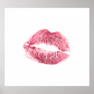 Realistic pink lips, isolated kiss poster