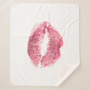 Realistic pink lips, isolated kiss sherpa blanket