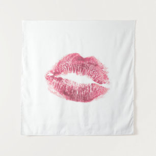 Realistic pink lips, isolated kiss tapestry