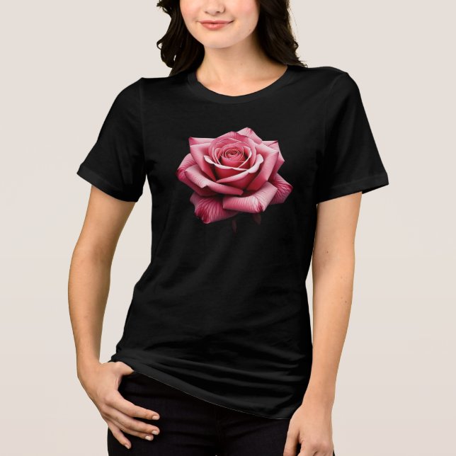 Realistic Pink Rose Blossom Tri-Blend Shirt (Front)