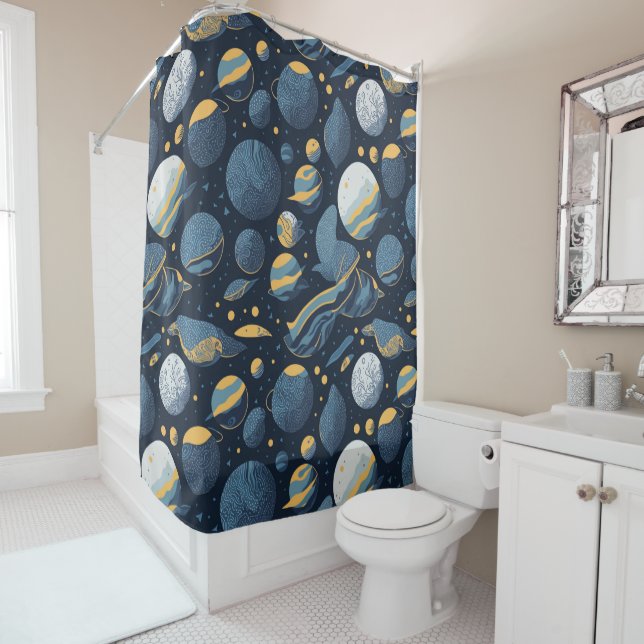 realistic Planets illustration pattern Shower Curtain (In Situ)