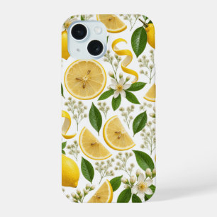 Realistic Pressed Lemon & Botanical Floral Pattern iPhone 15 Case