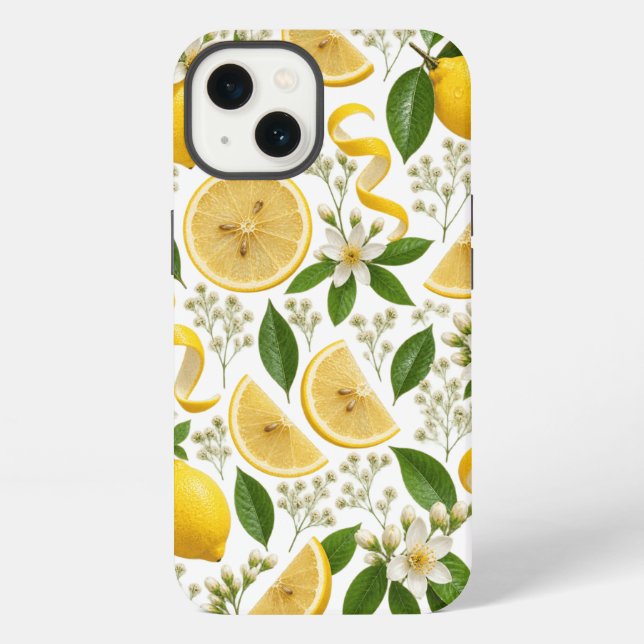 Realistic Pressed Lemon & Botanical Floral Pattern iPhone Case (Back)