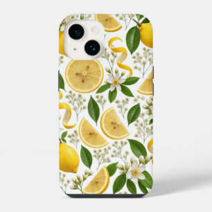 Realistic Pressed Lemon & Botanical Floral Pattern iPhone 14 Case