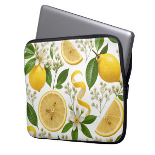 Realistic Pressed Lemon & Botanical Floral Pattern Laptop Sleeve