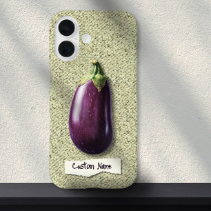 Realistic Purple Eggplant on a Carpet Custom Name iPhone 16 Case