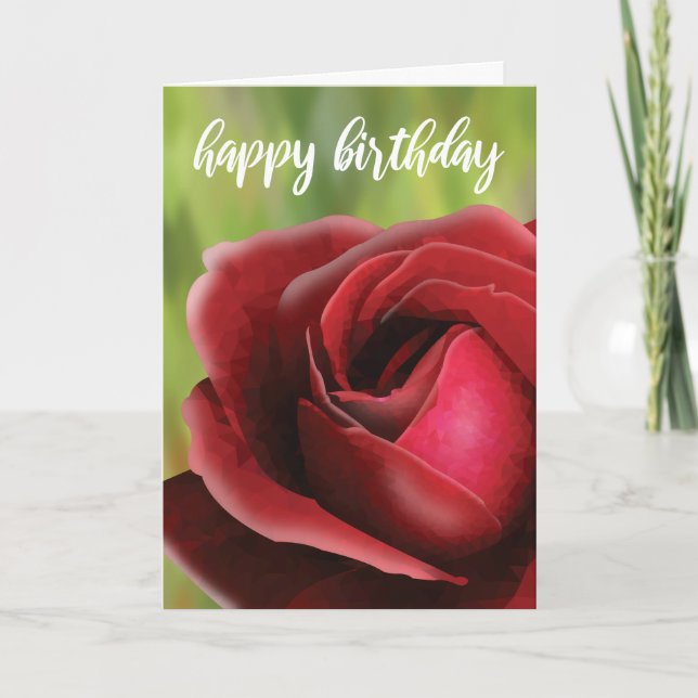 Realistic Red Rose Birthday Card (Front)