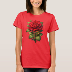 Realistic Red Rose with Dew Drops T-Shirt