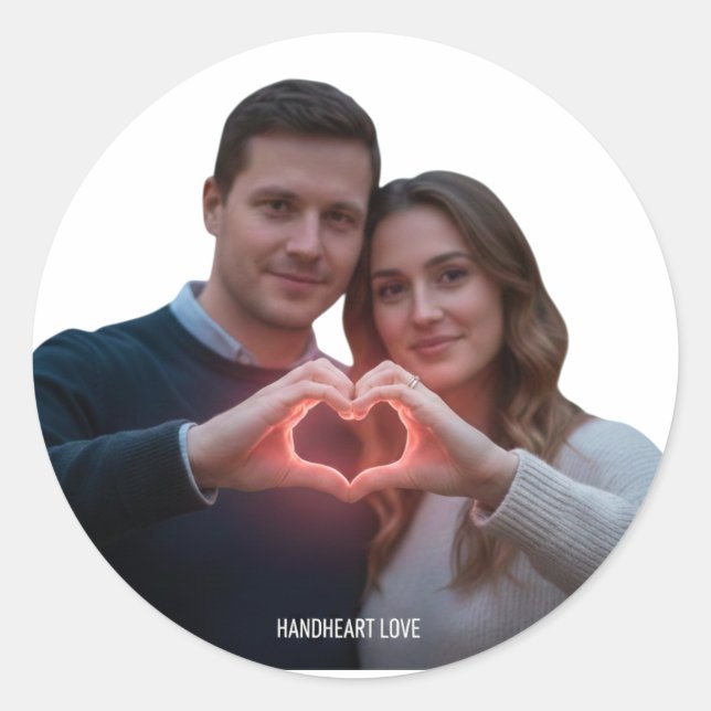 Realistic Romantic Couple Heart Hands Vinyl Sticke Classic Round Sticker (Front)
