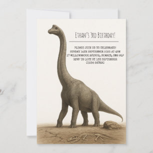 Realistic Sauropod Dinosaur with Fossils Birthday Invitation