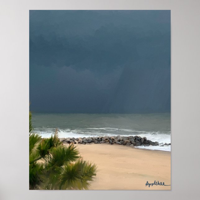 Realistic seascape Delaware Beach Rain Poster (Front)