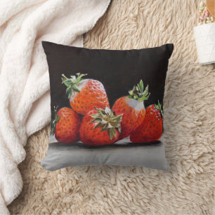 Realistic Strawberries Still Life Oil Painting Cushion