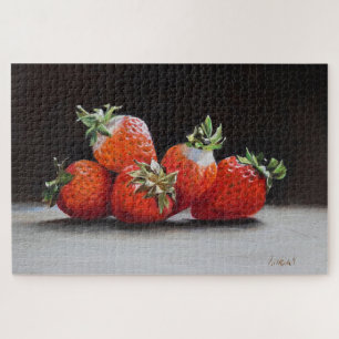 Realistic Strawberries Still Life Oil Painting Jigsaw Puzzle