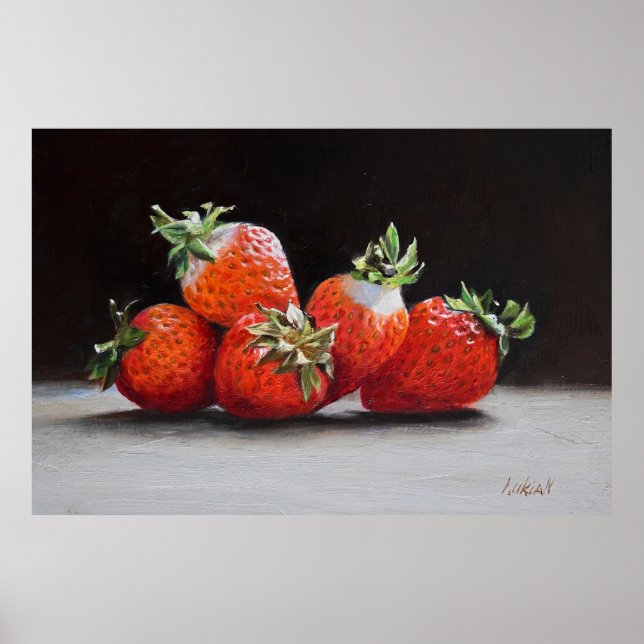 Realistic Strawberries Still Life Oil Painting Poster (Front)