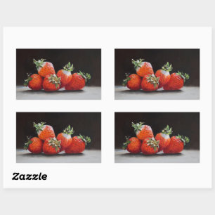 Realistic Strawberries Still Life Oil Painting Rectangular Sticker