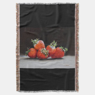Realistic Strawberries Still Life Oil Painting Throw Blanket