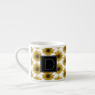 Realistic Sunflower 3D Pattern Monogram Espresso Cup