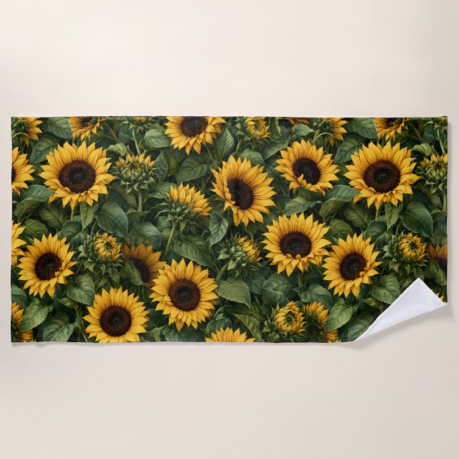 Realistic Sunflower Botanical Art Beach Towel (Front)