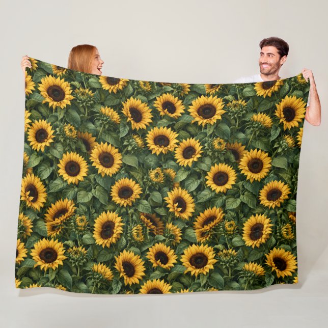 Realistic Sunflower Botanical Art Fleece Blanket (In Situ)