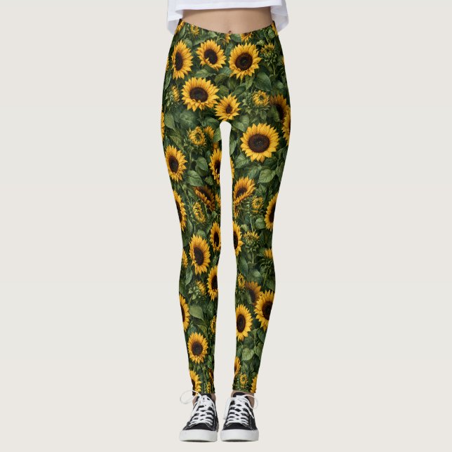 Realistic Sunflower Botanical Art Leggings (Front)