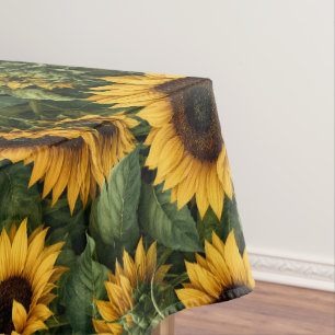 Realistic Sunflower Botanical Art Tablecloth