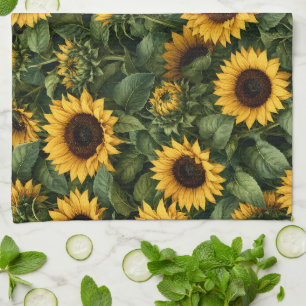 Realistic Sunflower Botanical Art Tea Towel