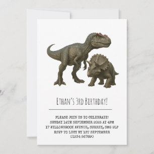 Realistic T-Rex and Triceratops Dinosaur Birthday Invitation