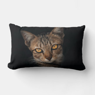 Realistic Tabby Cat Portrait Black Throw Pillow |