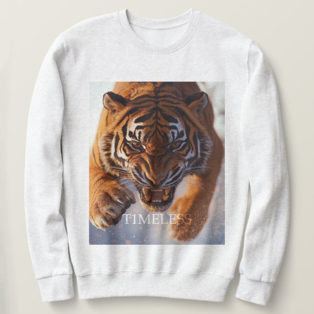 Realistic Tiger Attacking. Wild and Striking Print Sweatshirt (Design Front)