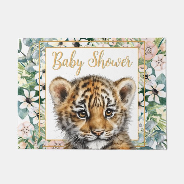 Realistic Tiger Cub Gender Neutral Baby Shower Doormat (Front)