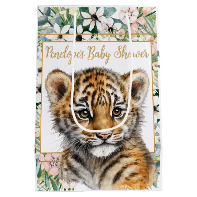 Realistic Tiger Cub Gender Neutral Baby Shower Medium Gift Bag (Back)