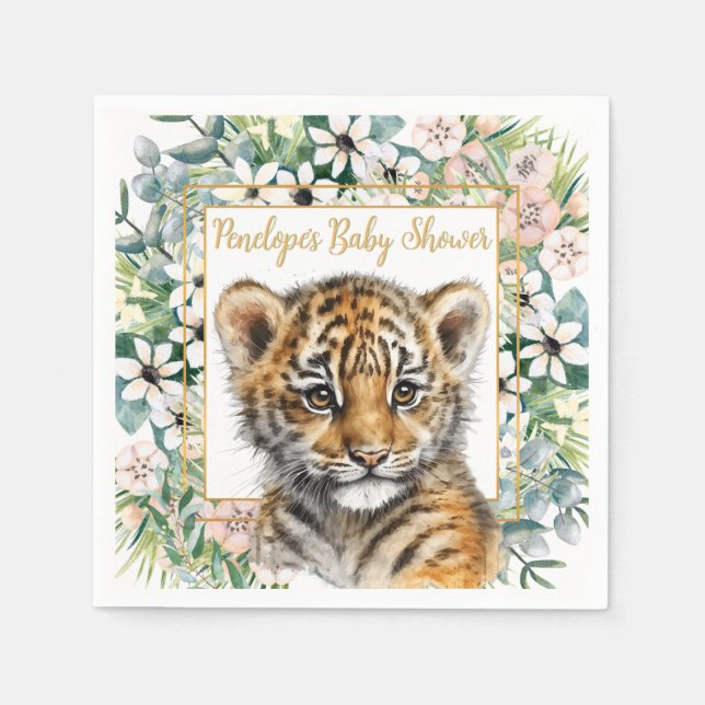 Realistic Tiger Cub Gender Neutral Baby Shower Napkin (Front)
