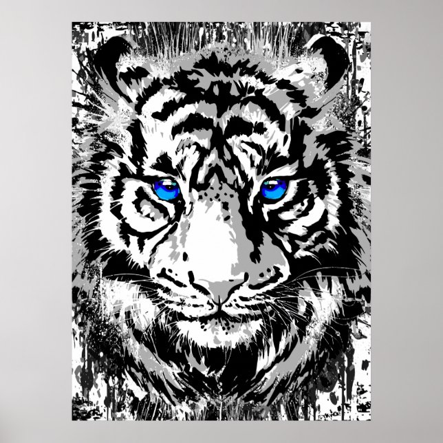 Realistic Tiger Poster - White Tiger Head (Front)