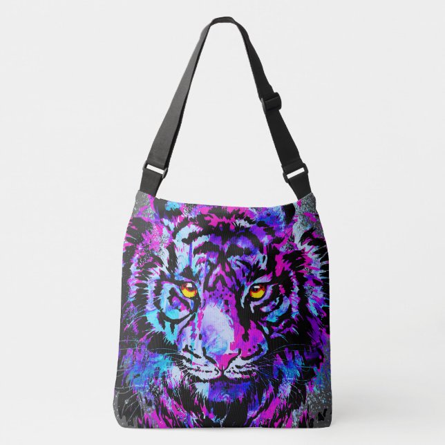 Realistic Tiger - Purple Tiger Head Drawing Crossbody Bag (Front)