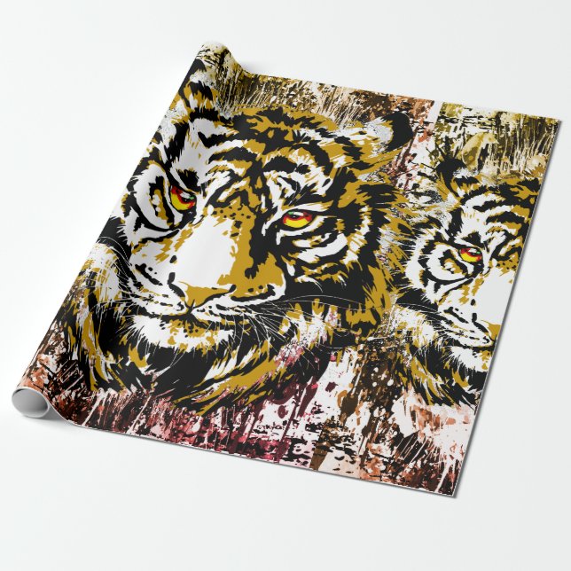 Realistic Tiger - Retro Tiger Wrapping Paper (Unrolled)