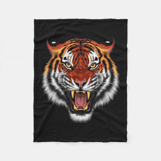 Realistic Tiger Roaring Face Animal Lovers  Fleece Blanket (Front)